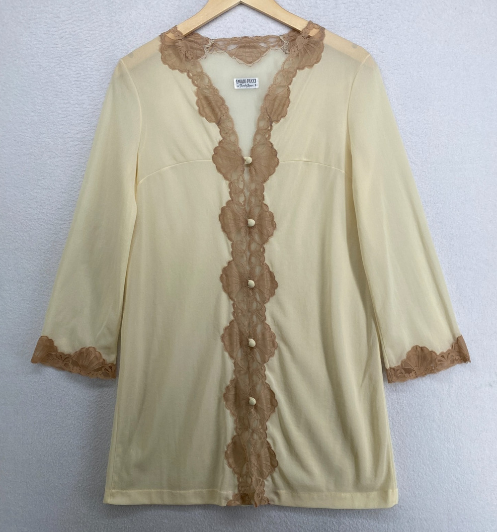EMILIO PUCCI FORMFIT ROGERS Nightgown S 10-12 Lace Trim Long Sleeve Ivory VTG - Picture 1 of 12